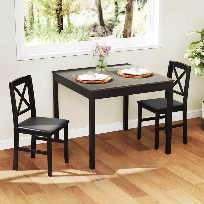 Ensemble de salle à manger 3 pièces Costway – Table carrée en bois et 2 chaises rembourrées – Marron/Gris