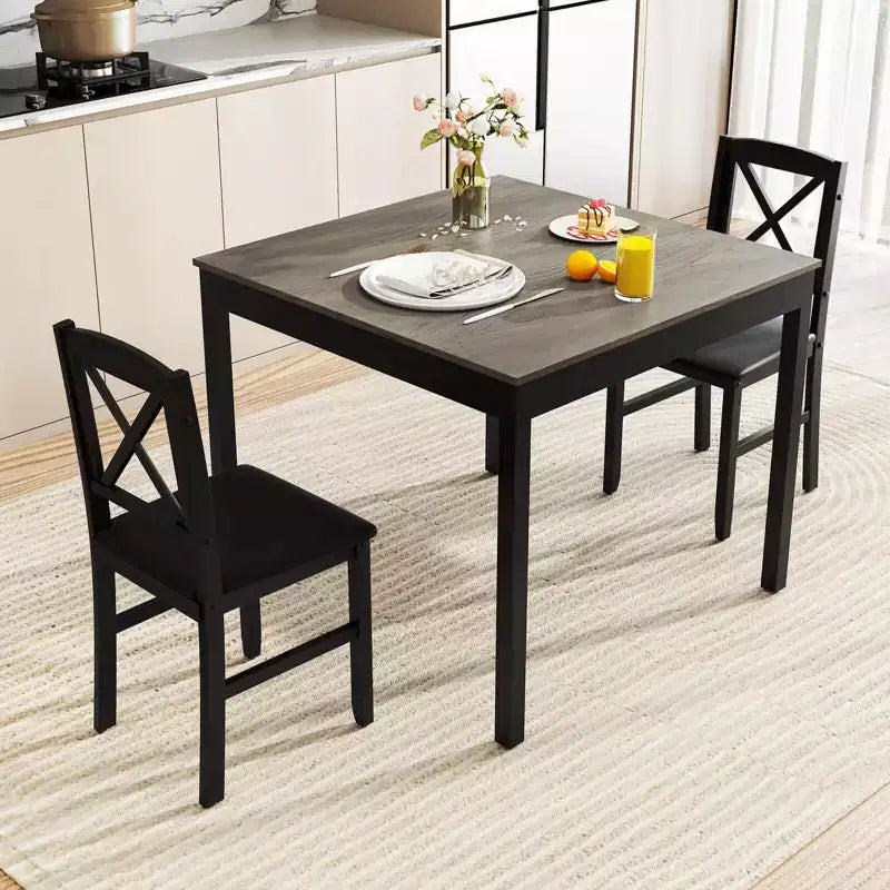 Ensemble de salle à manger 3 pièces Costway – Table carrée en bois et 2 chaises rembourrées – Marron/Gris
