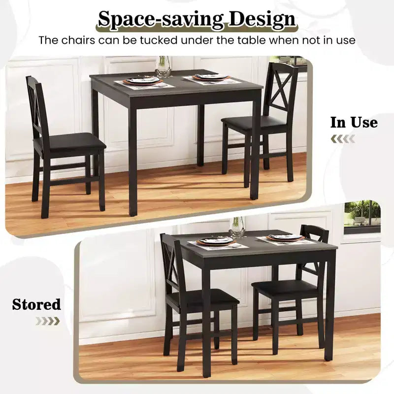 Ensemble de salle à manger 3 pièces Costway – Table carrée en bois et 2 chaises rembourrées – Marron/Gris