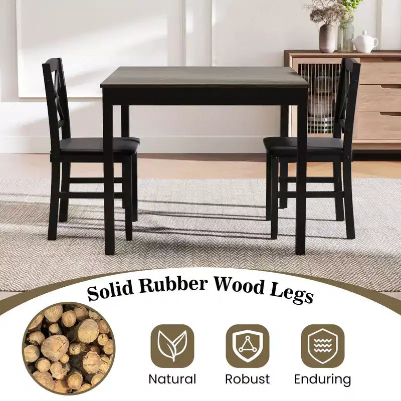 Ensemble de salle à manger 3 pièces Costway – Table carrée en bois et 2 chaises rembourrées – Marron/Gris