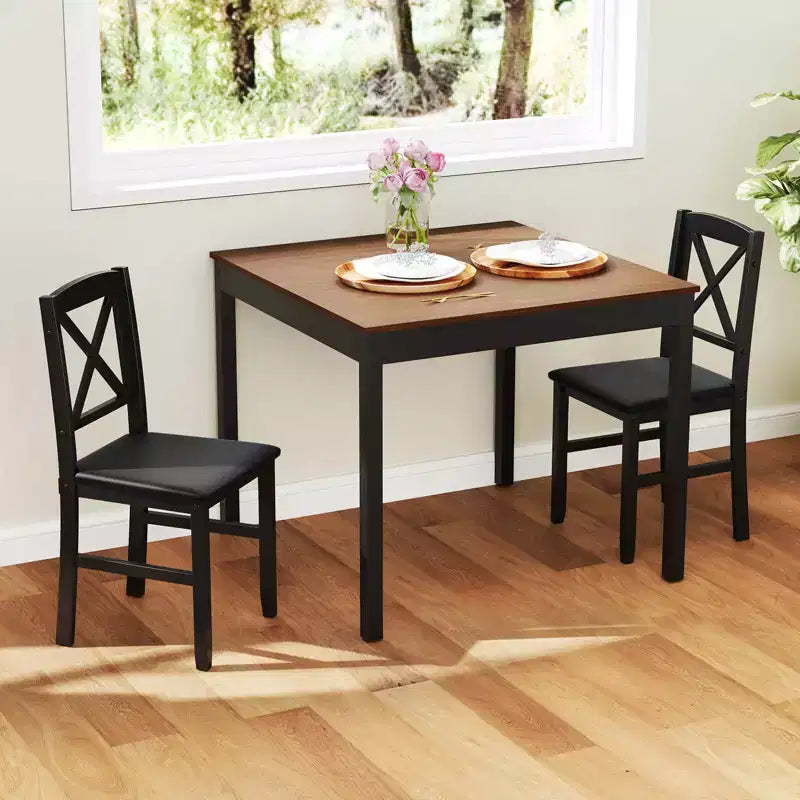 Ensemble de salle à manger 3 pièces Costway – Table carrée en bois et 2 chaises rembourrées – Marron/Gris