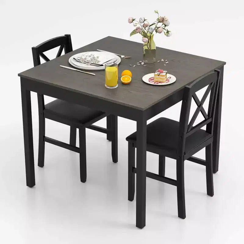 Ensemble de salle à manger 3 pièces Costway – Table carrée en bois et 2 chaises rembourrées – Marron/Gris