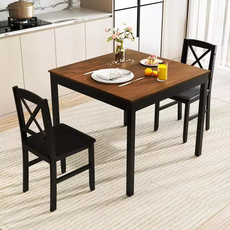 Ensemble de salle à manger 3 pièces Costway – Table carrée en bois et 2 chaises rembourrées – Marron/Gris