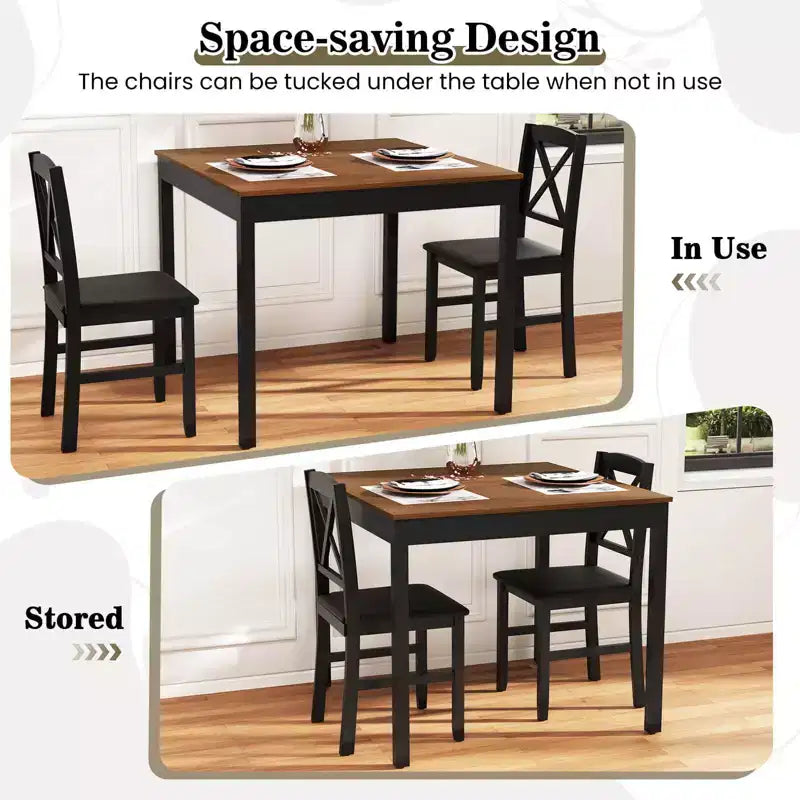 Ensemble de salle à manger 3 pièces Costway – Table carrée en bois et 2 chaises rembourrées – Marron/Gris