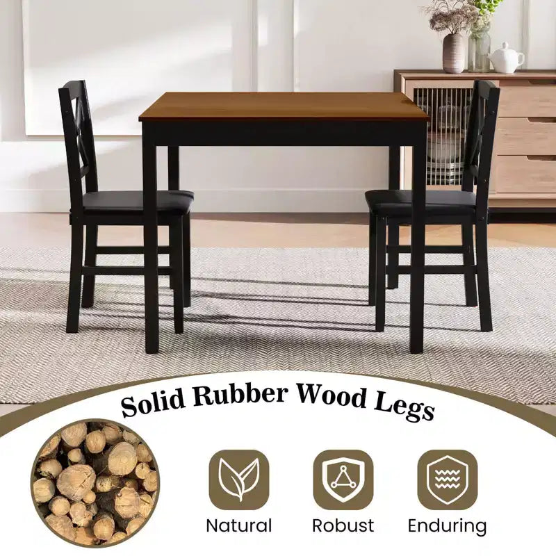 Ensemble de salle à manger 3 pièces Costway – Table carrée en bois et 2 chaises rembourrées – Marron/Gris
