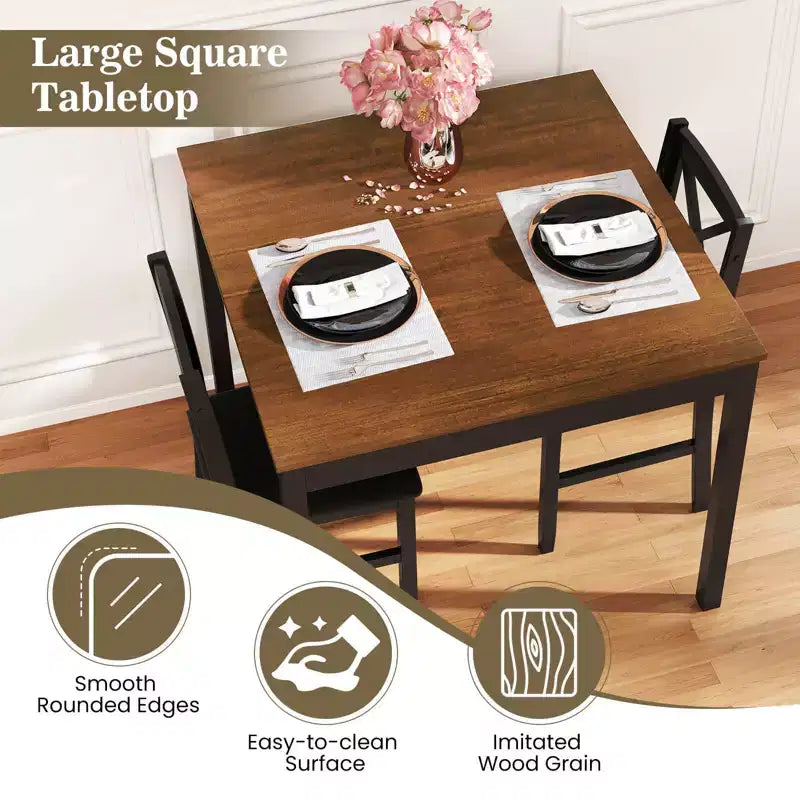Ensemble de salle à manger 3 pièces Costway – Table carrée en bois et 2 chaises rembourrées – Marron/Gris