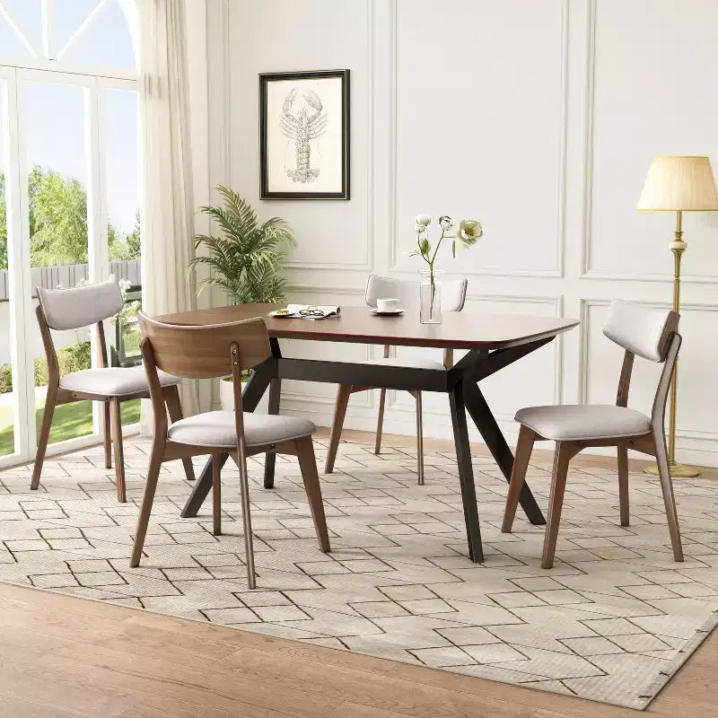 Christopher Knight Home Lara 5 Piece Mid-Century Modern Rubberwood Upholstered Dining Set