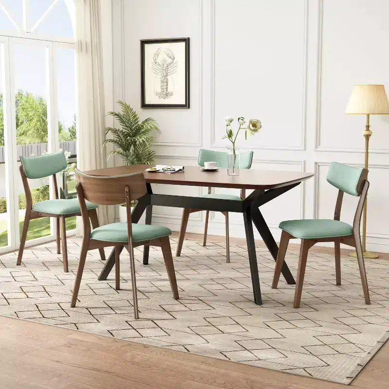 Christopher Knight Home Lara 5 Piece Mid-Century Modern Rubberwood Upholstered Dining Set
