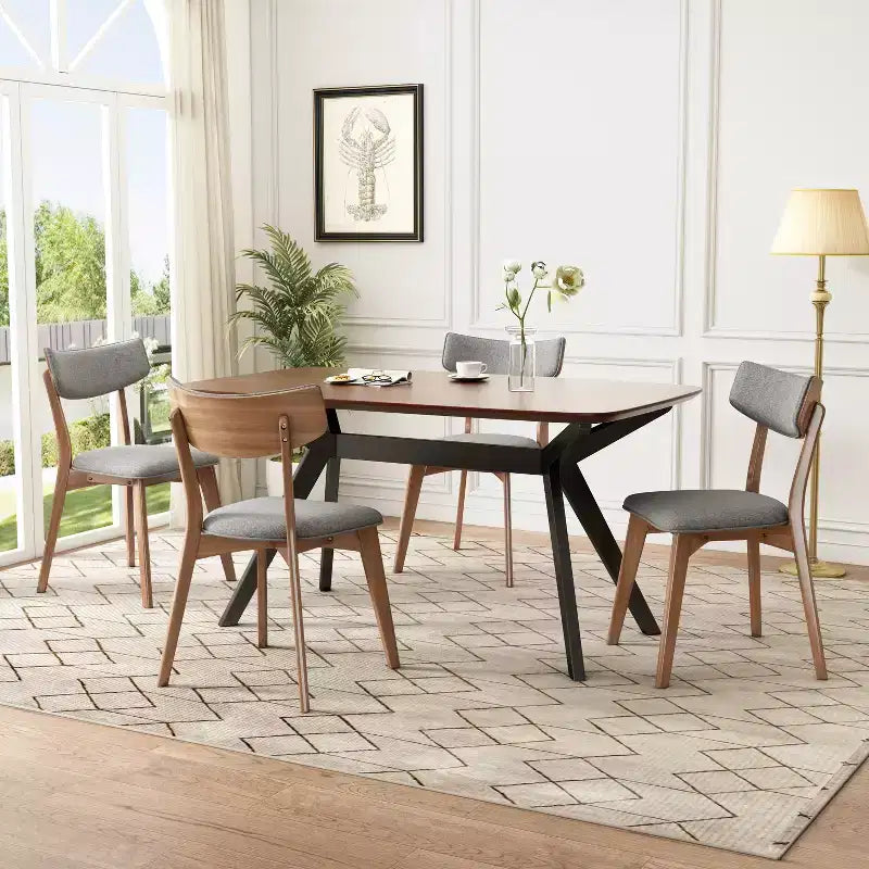 Christopher Knight Home Lara 5 Piece Mid-Century Modern Rubberwood Upholstered Dining Set