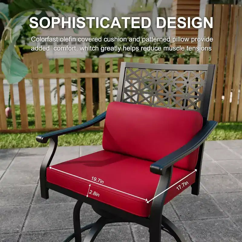 Acekool 2-Pack Outdoor Swivel Bar Stools with Cushions, 360 Rotating Counter Height Patio Chairs with Armrest & Backrest