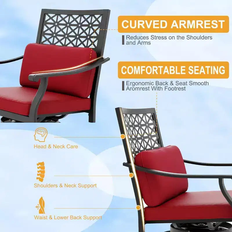 Acekool 2-Pack Outdoor Swivel Bar Stools with Cushions, 360 Rotating Counter Height Patio Chairs with Armrest & Backrest