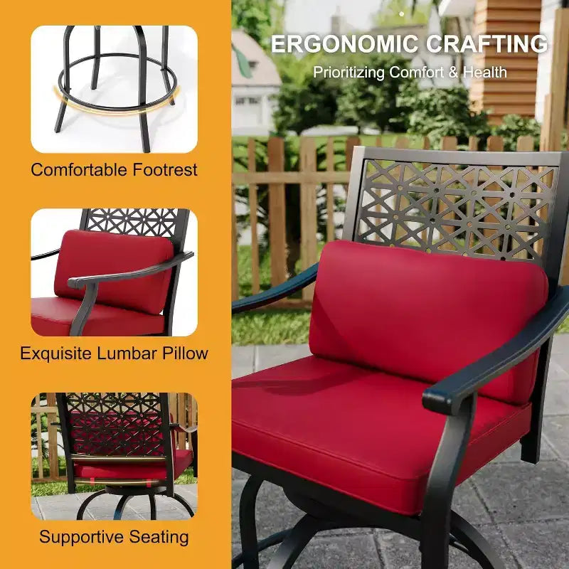 Acekool 2-Pack Outdoor Swivel Bar Stools with Cushions, 360 Rotating Counter Height Patio Chairs with Armrest & Backrest
