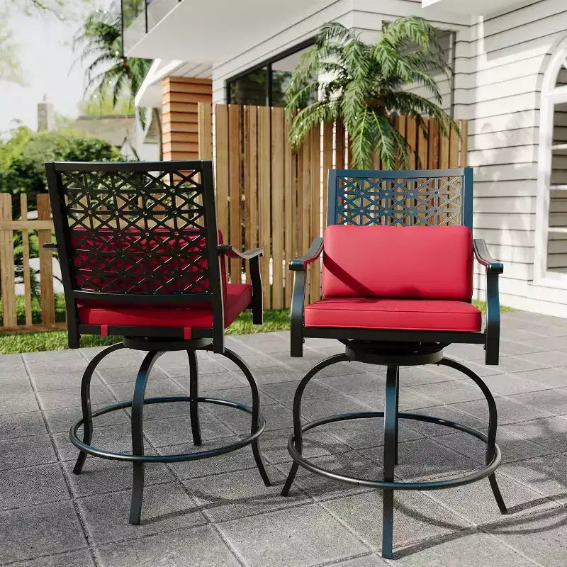 Acekool 2-Pack Outdoor Swivel Bar Stools with Cushions, 360 Rotating Counter Height Patio Chairs with Armrest & Backrest
