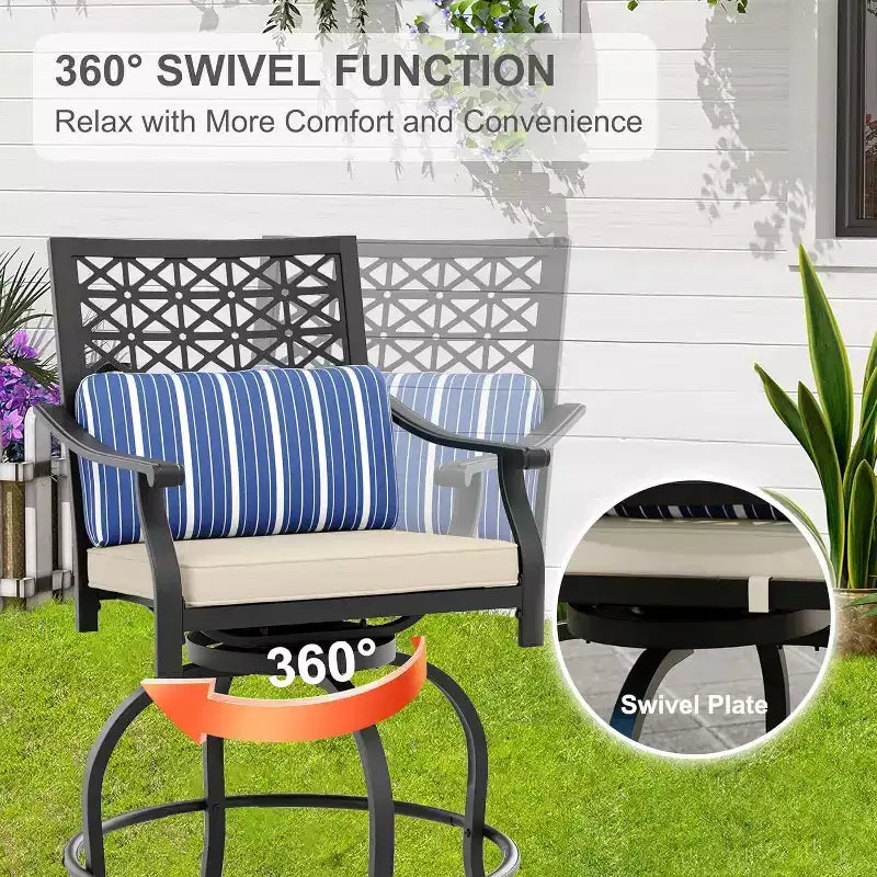 Acekool 2-Pack Outdoor Swivel Bar Stools with Cushions, 360 Rotating Counter Height Patio Chairs with Armrest & Backrest