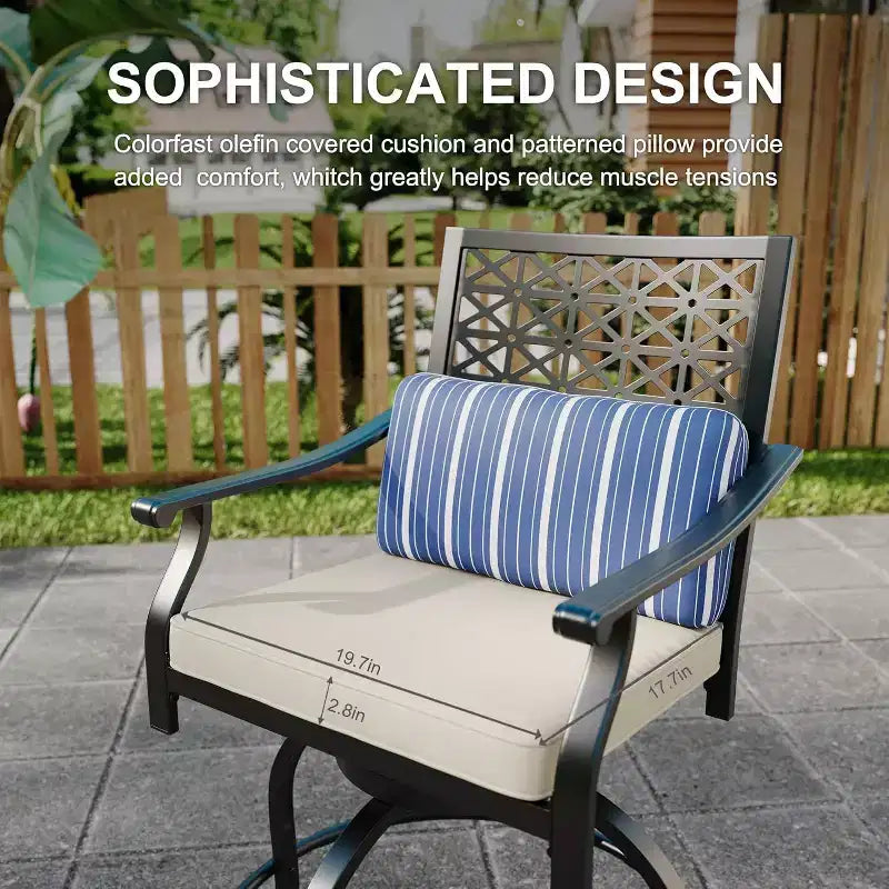 Acekool 2-Pack Outdoor Swivel Bar Stools with Cushions, 360 Rotating Counter Height Patio Chairs with Armrest & Backrest