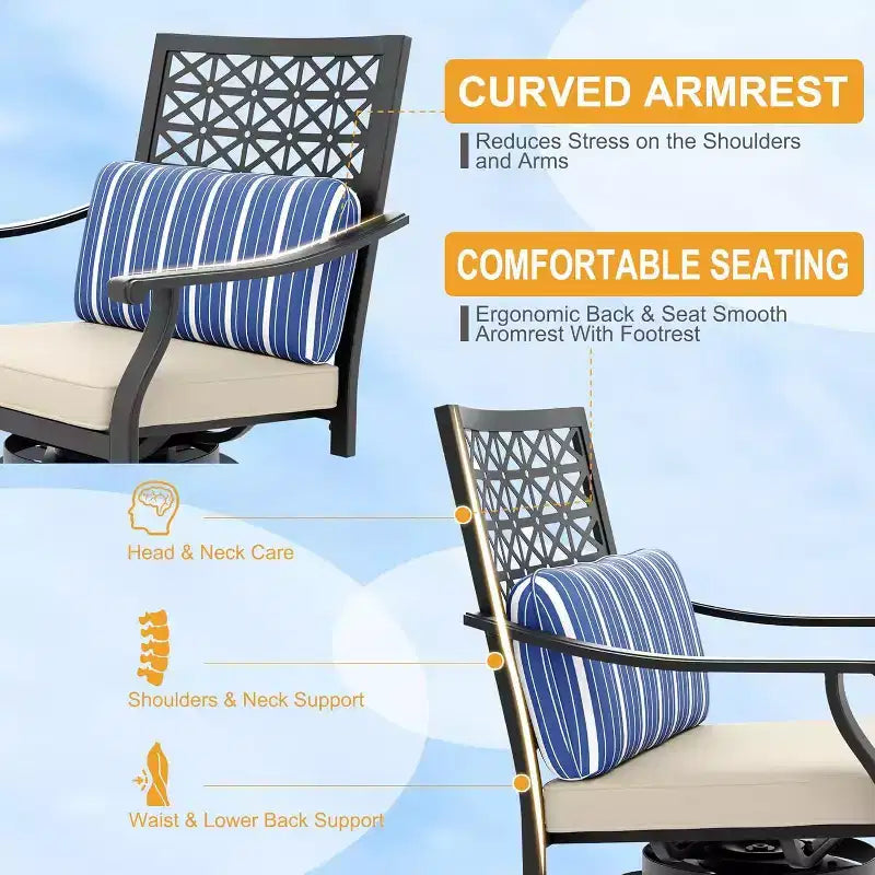 Acekool 2-Pack Outdoor Swivel Bar Stools with Cushions, 360 Rotating Counter Height Patio Chairs with Armrest & Backrest