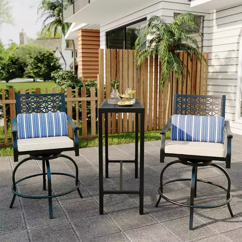Acekool 2-Pack Outdoor Swivel Bar Stools with Cushions, 360 Rotating Counter Height Patio Chairs with Armrest & Backrest