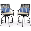 Acekool 2-Pack Outdoor Swivel Bar Stools with Cushions, 360 Rotating Counter Height Patio Chairs with Armrest & Backrest