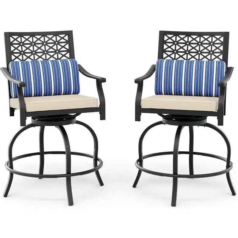 Acekool 2-Pack Outdoor Swivel Bar Stools with Cushions, 360 Rotating Counter Height Patio Chairs with Armrest & Backrest