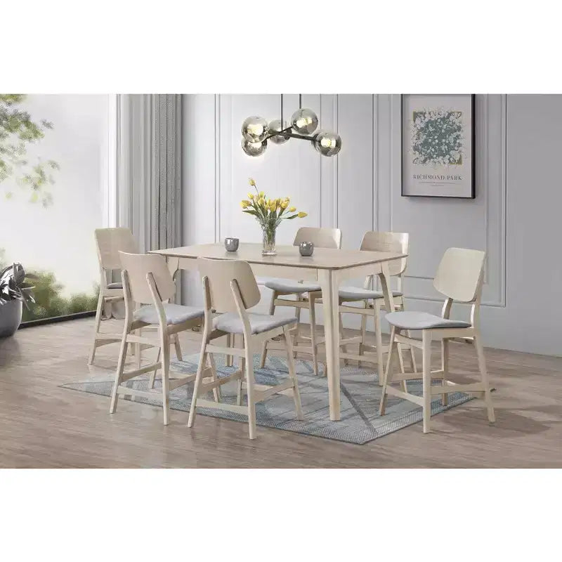Nouvelle collection Classique, Oscar, ensemble de salle à manger 7 pièces en bois de frêne blanc