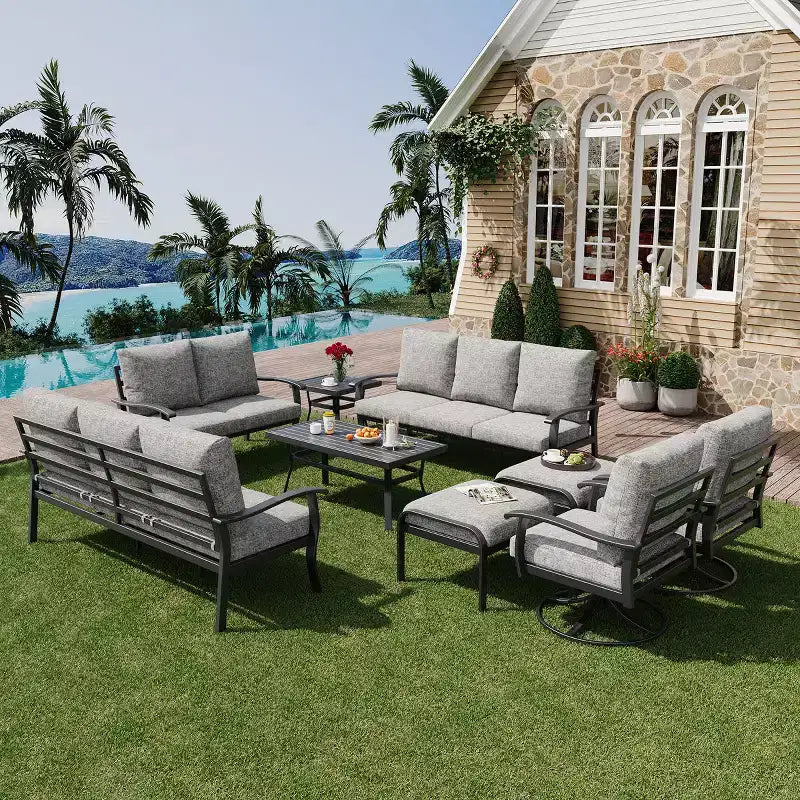 EROMMY 9 PCS Outdoor Metal Conversation Set For 10 Person