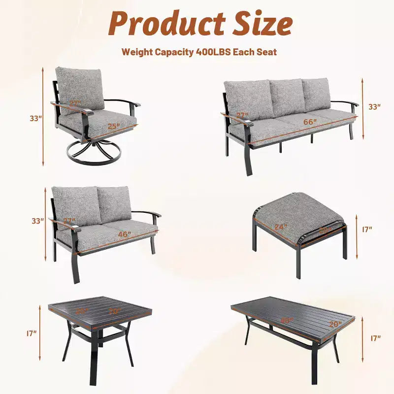 EROMMY 9 PCS Outdoor Metal Conversation Set For 10 Person