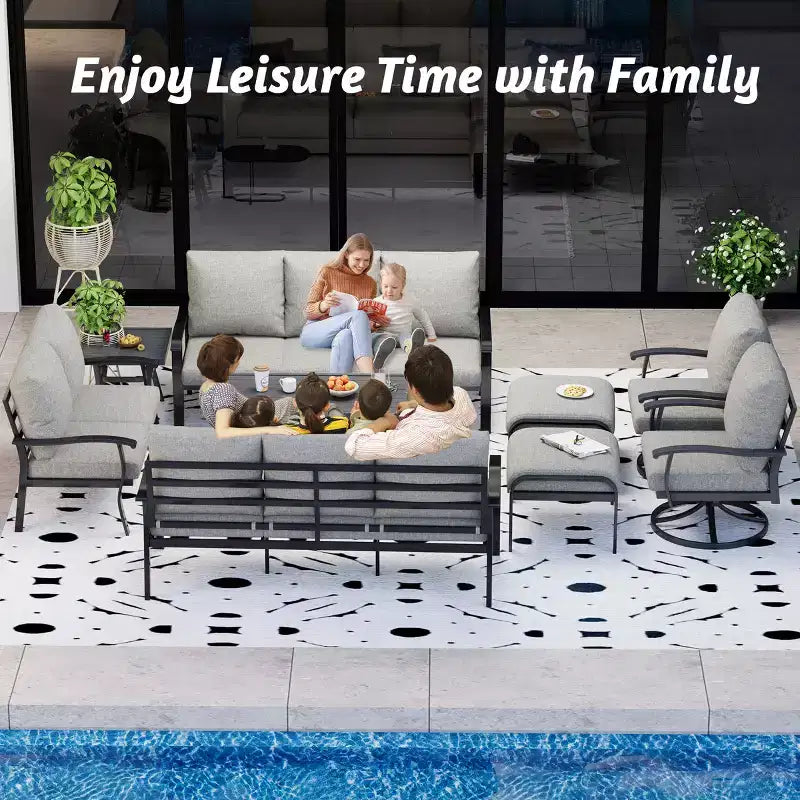 EROMMY 9 PCS Outdoor Metal Conversation Set For 10 Person