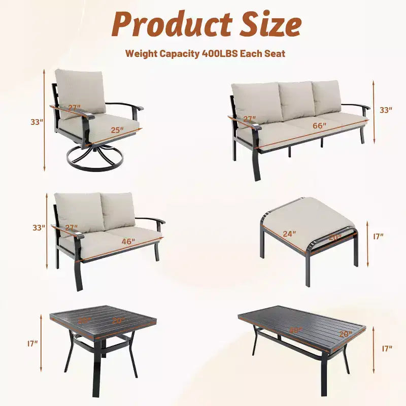 EROMMY 9 PCS Outdoor Metal Conversation Set For 10 Person