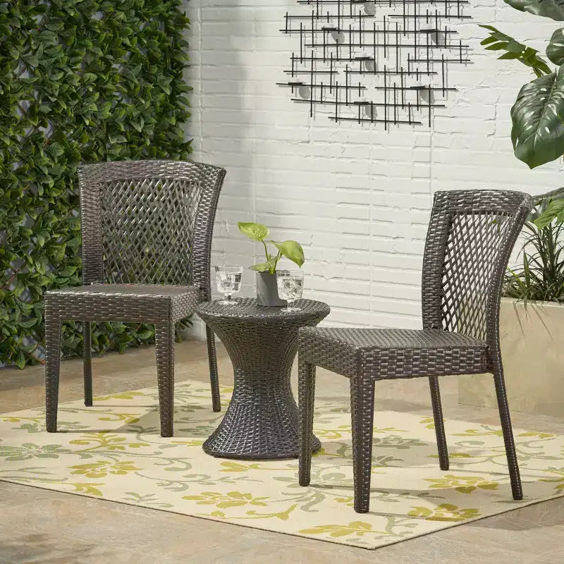 Christopher Knight Home Riggs Outdoor Wicker 3 Piece Stacking Chair Chat Set, Multibrown