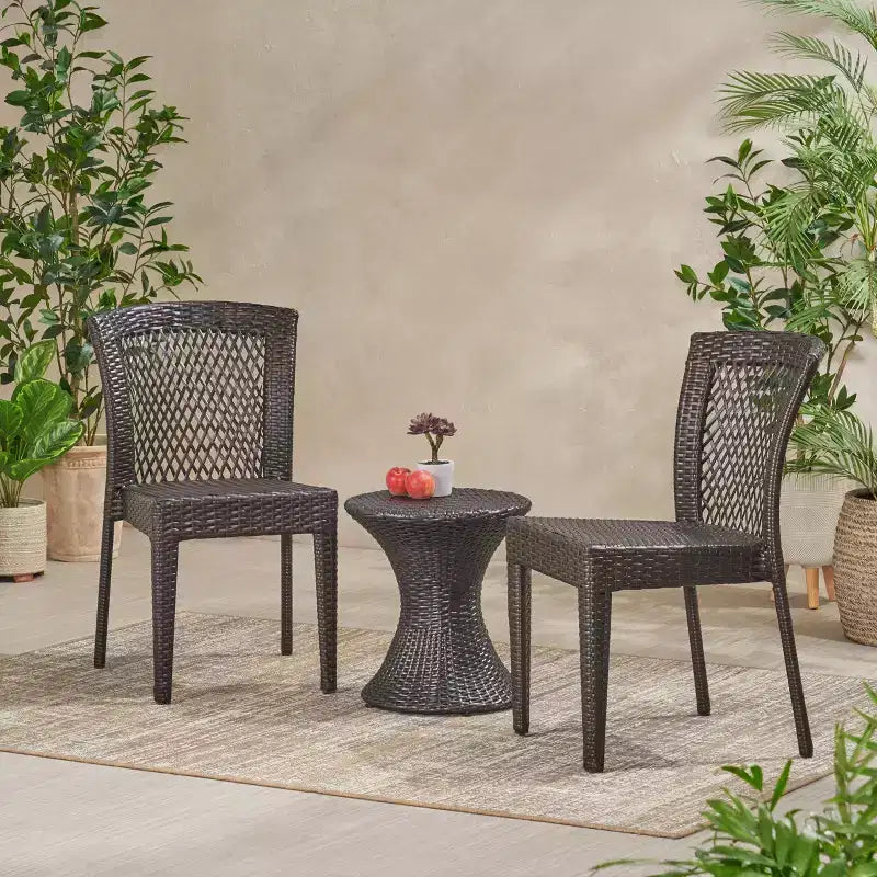Christopher Knight Home Riggs – Salon de jardin 3 pièces en osier empilable, marron multicolore
