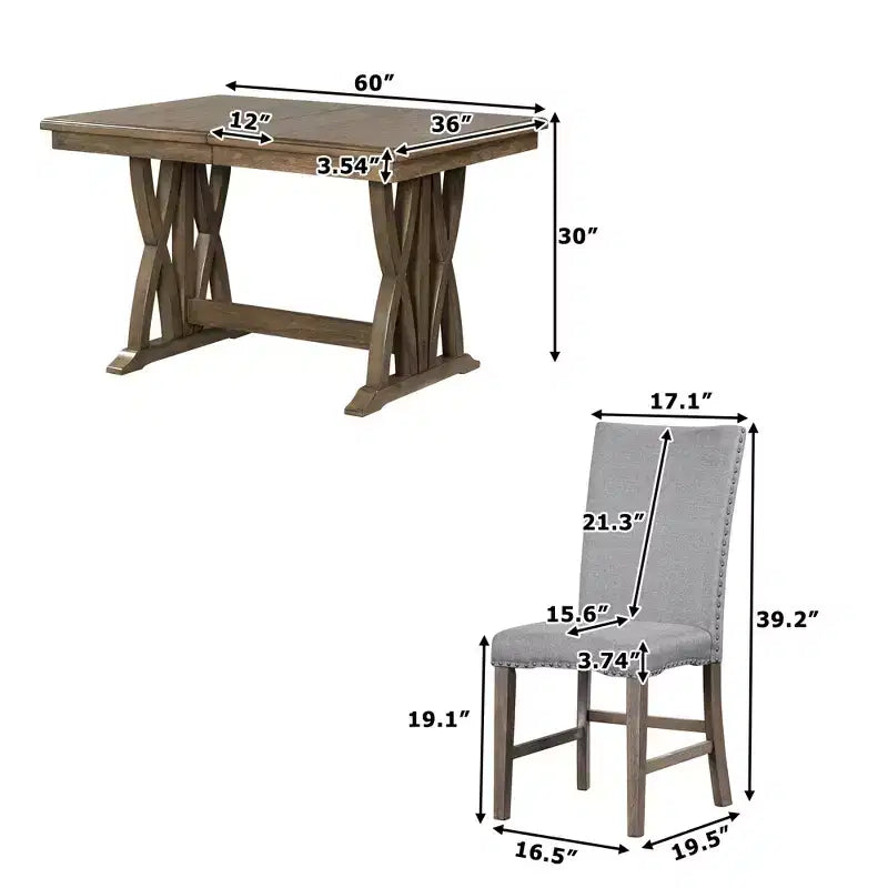 Whisen 7-Piece Dining Table Set with Upholstered Chairs and 12 Leaf