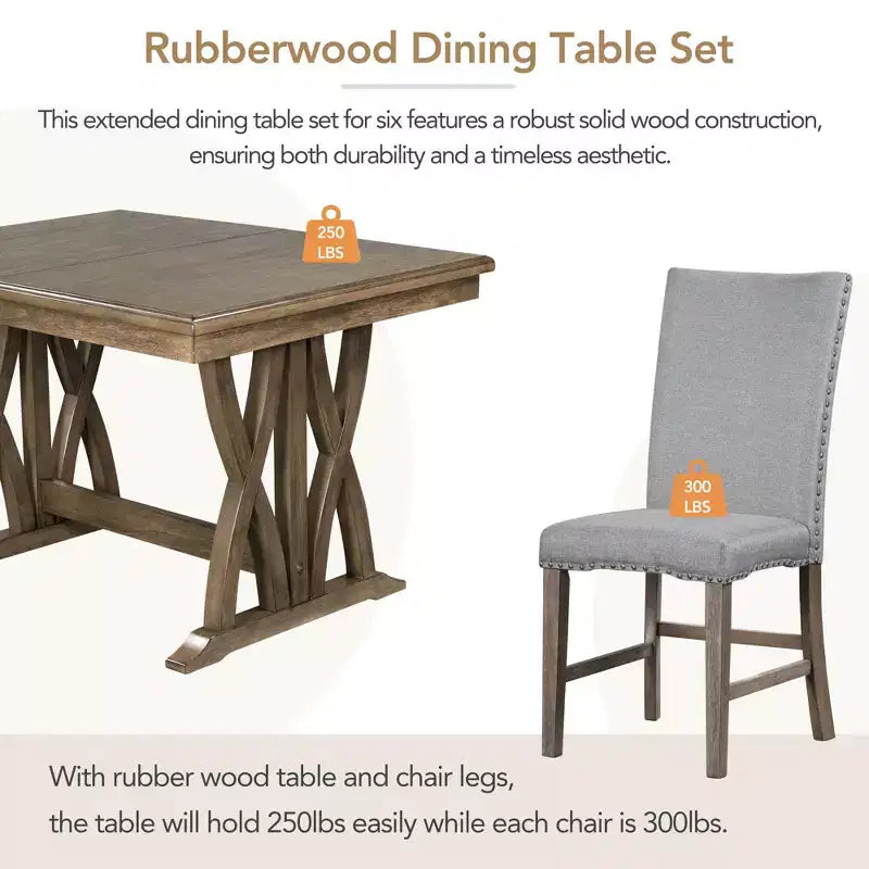 Whisen 7-Piece Dining Table Set with Upholstered Chairs and 12 Leaf