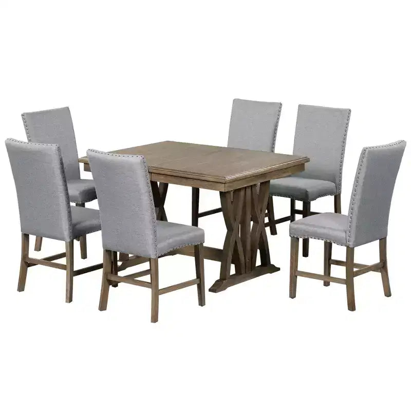 Whisen 7-Piece Dining Table Set with Upholstered Chairs and 12 Leaf