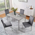 5 Piece Kitchen Table Set with a Rectangular Table and 4 Upholstered Chairs, Wooden Dining Room Table with Crystal Decoration and Chairs Set