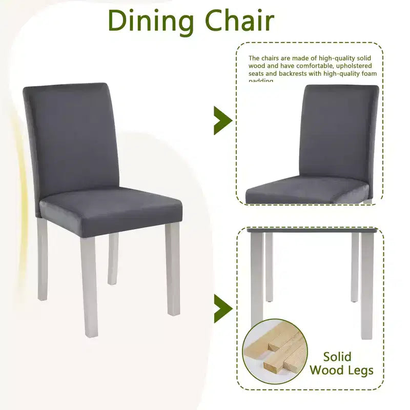 Ensemble de salle à manger 5 pièces avec table rectangulaire et 4 chaises rembourrées, table de salle à manger en bois avec décoration en cristal et ensemble de chaises