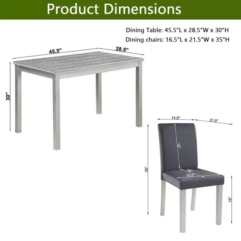 Ensemble de salle à manger 5 pièces avec table rectangulaire et 4 chaises rembourrées, table de salle à manger en bois avec décoration en cristal et ensemble de chaises
