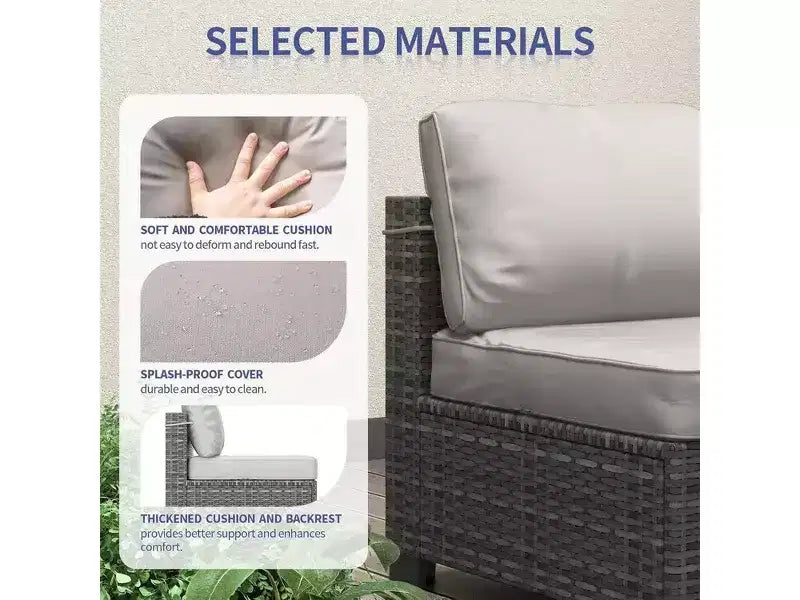 7Pcs PE Rattan Patio Conversation Set with Sectional Sofa & Coffee Table, Outdoor Furniture for Garden, Poolside, and Backyard