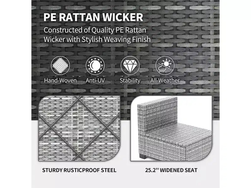 7Pcs PE Rattan Patio Conversation Set with Sectional Sofa & Coffee Table, Outdoor Furniture for Garden, Poolside, and Backyard