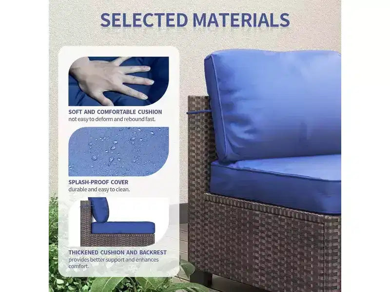 7Pcs PE Rattan Patio Conversation Set with Sectional Sofa & Coffee Table, Outdoor Furniture for Garden, Poolside, and Backyard