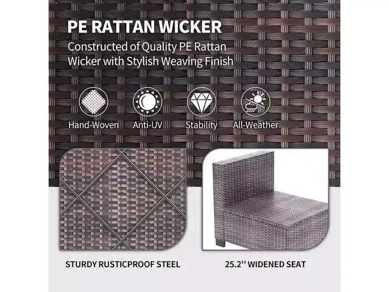 7Pcs PE Rattan Patio Conversation Set with Sectional Sofa & Coffee Table, Outdoor Furniture for Garden, Poolside, and Backyard