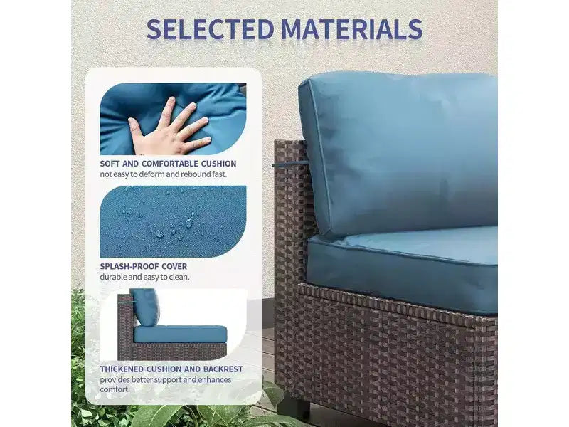 7Pcs PE Rattan Patio Conversation Set with Sectional Sofa & Coffee Table, Outdoor Furniture for Garden, Poolside, and Backyard