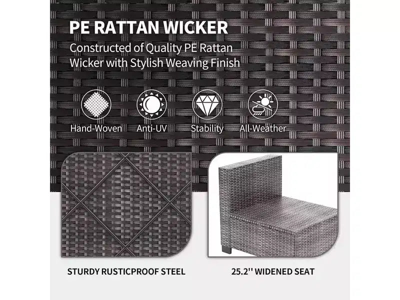 7Pcs PE Rattan Patio Conversation Set with Sectional Sofa & Coffee Table, Outdoor Furniture for Garden, Poolside, and Backyard
