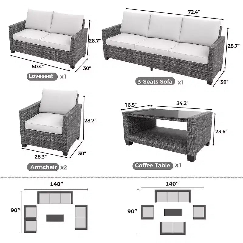 Outdoor Wicker Patio Furniture Sectional Set, Glass Top Table with Hidden Storage, Includes 7 Seating Components, Natural Rattan with Cushions