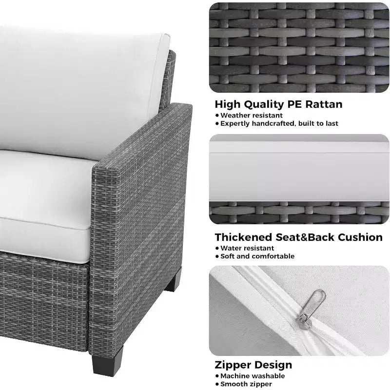 Outdoor Wicker Patio Furniture Sectional Set, Glass Top Table with Hidden Storage, Includes 7 Seating Components, Natural Rattan with Cushions