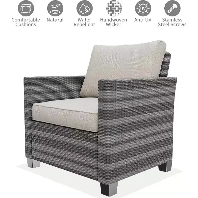 Outdoor Wicker Patio Furniture Sectional Set, Glass Top Table with Hidden Storage, Includes 7 Seating Components, Natural Rattan with Cushions