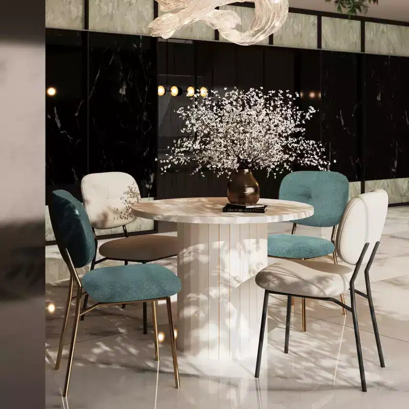 5 PCS Dining Set for 4, Modern Dining Table Set with 4 Upholstered Dining Chairs, Turquoise & Beige & White - ModernLuxe