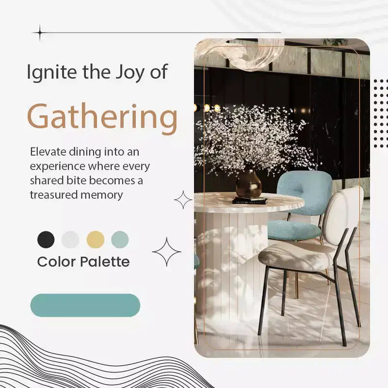 Ensemble de salle à manger 5 pièces pour 4 personnes, table de salle à manger moderne avec 4 chaises de salle à manger rembourrées, Turquoise et Beige et Blanc - ModernLuxe