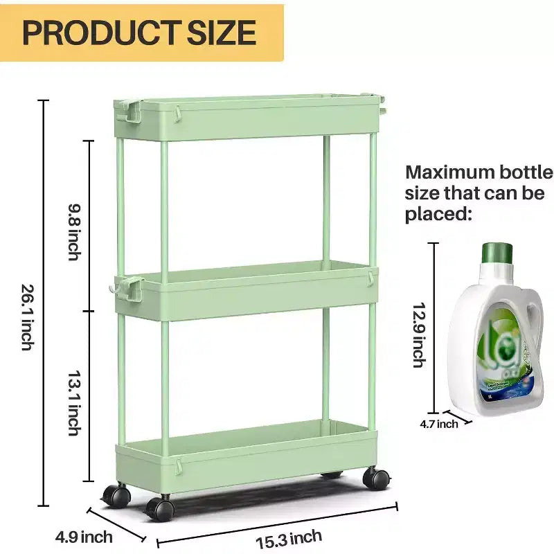 Carrello Portaoggetti Stretto a 3 Ripiani - Organizer Mobile Multi-Funzionale per Bagno, Cucina