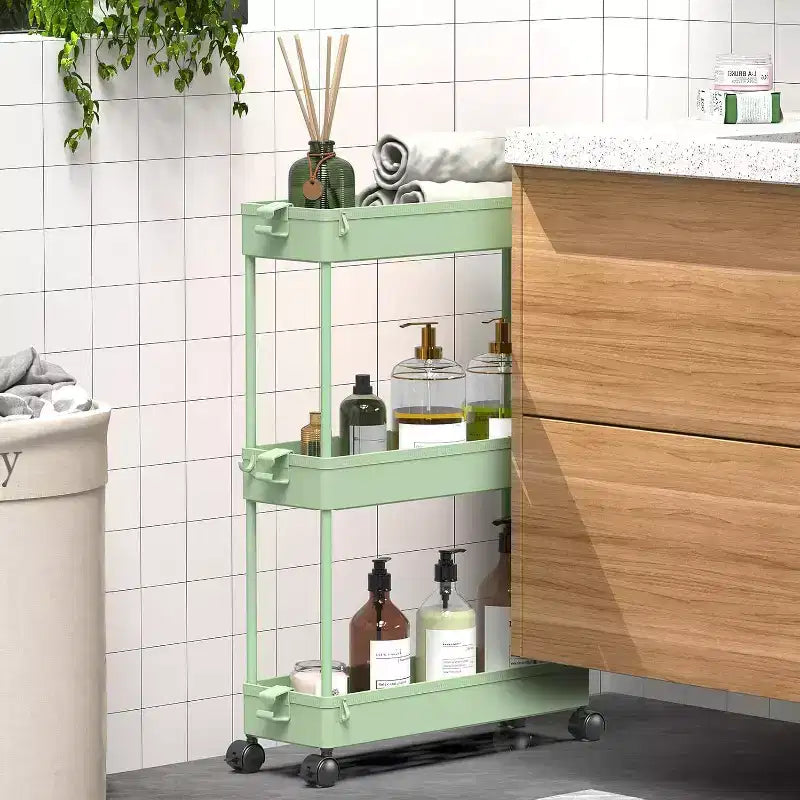 Carrello Portaoggetti Stretto a 3 Ripiani - Organizer Mobile Multi-Funzionale per Bagno, Cucina
