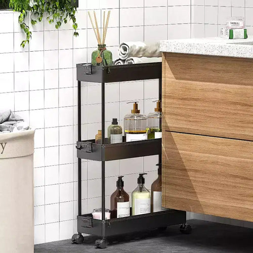 Carrello Portaoggetti Stretto a 3 Ripiani - Organizer Mobile Multi-Funzionale per Bagno, Cucina
